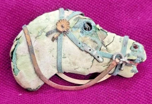 Old BROOCH Horse's head skin & hair its noseband mounted on metal size 2.5'' - Picture 1 of 5