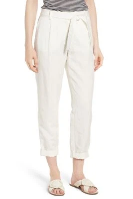 Pantalón para mujer Nordstrom Signature 151659 mezcla de lino con lazo cintura blanco marfil talla 8 Foto 1 de 2