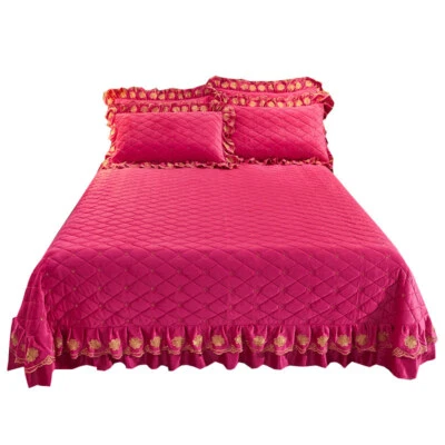Embroidered Thick Crystal Velvet Bedspread Set Quilted Queen King Size Coverlets - Image 1 of 4