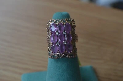 Кольцо из розового золота 14 карат с ярко-розовым сапфиром/цирконом 5,80 карата из чистого серебра размер 5  - Изображение 1 из 4