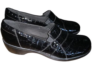Clarks Collection Loafers Women Size 9 Black Faux Croc Patent Leather Slip On - Picture 1 of 7