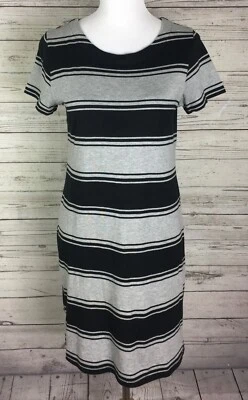 Merona T-Shirt Dress Womens Size S Black Gray Striped Short Sleeve Knit Back Zip - Image 1 of 4
