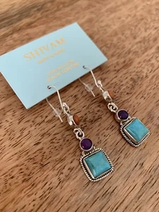 Shivam Silver Earrings With Mohave Turquoise Made In India - Picture 1 of 6