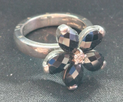 Thomas Sabo sterling silver black zircon flower ring size L boxed - Image 1 of 4