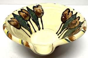 Mary Wondrausch Studio Pottery Hand Crafted Cream Brown Floral Glazed Bowl - Picture 1 of 9