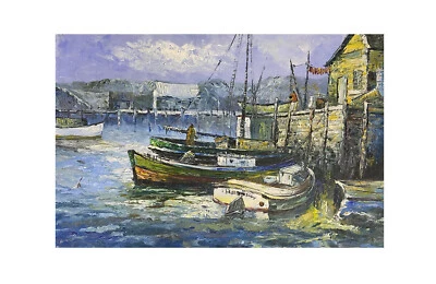 Hungryartist - NY artist mid-age dock original oil painting on canvas 36x24 Foto 1 de 4