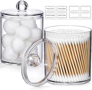 2 PACK Acrylic Qtip Holder Dispenser for Cotton Swabs, Balls, Pads, Floss Picks- - Picture 1 of 12