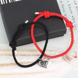 2Pcs Heart Couple Bracelet Set Magnetic Love Matching Magnet Relationship Rope - Picture 1 of 15