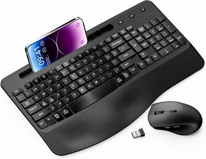 Wireless Keyboard and Mouse Ergonomic Combo, Moojay 2.4G Rechargable Full-Sized - Picture 1 of 6