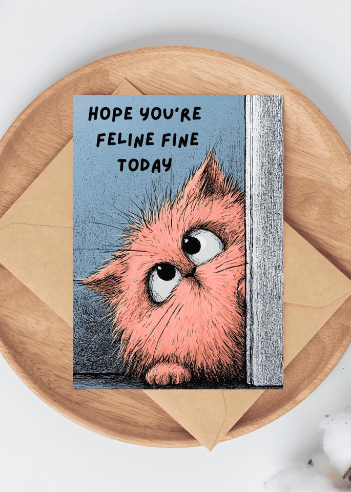 Feline Fine Greeting Card 5x7" Flat Card with Envelope Funny Get Well Card - Image 1 of 1