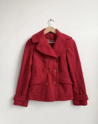 Chaqueta de chaquetón Guess para mujer mezcla de lana doble botonadura roja talla pequeña Foto 1 de 4