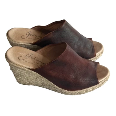 GAIMO Sandalia Mujer 7.5 Cuero Marrón Gossa Sin Cordones Cuña Alpargata Hecha a Mano Foto 1 de 4