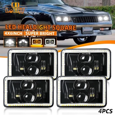 Fit Chevrolet Monte Carlo SS 1980-1988 4PCS 4x6" inch LED Headlights Hi/Lo DRL - Image 1 of 4