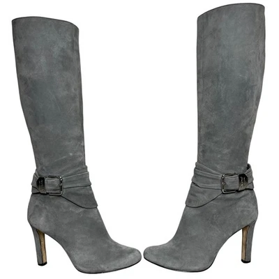 Antonio Melani Gray Suede Knee High Boots Buckle Heel Women's Size 7.5M - Image 1 of 4
