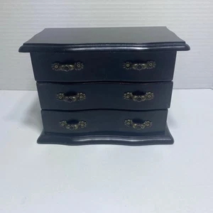 Cassettiera vintage nera portagioie 2 cassetti comò specchio legno - Foto 1 di 13