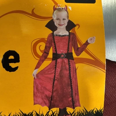 BRAND NEW Girls Medium Child Red Devil Costume With Headband 6-8 Years Halloween - Image 1 of 4