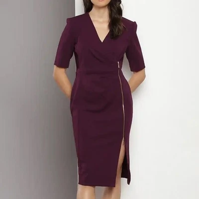 Calvin Klein Women's Size 16 Plum Purple Crepe Wrap Zipper Short Sleeve Dress - Image 1 of 4
