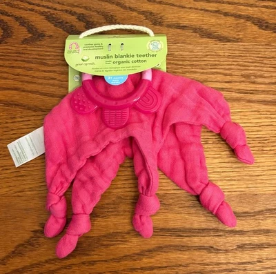 Mordedor Blankie Muselina Algodón Orgánico Brotes Verdes - Rosa 3+ Meses Foto 1 de 4