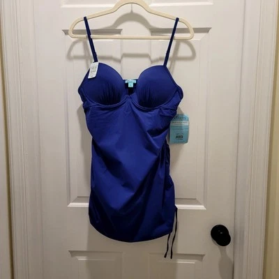 NUEVO CON ETIQUETAS XL Spanx Azul Traje de Baño Vestido Pushup Lados Acanalados Foto 1 de 4