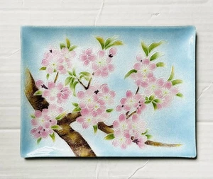 Vintage Ando Cloisonné Shippo Metal Enamel Cherry Blossom Shimmer Tray Japan - Picture 1 of 6