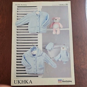 UKHKA DK Knitting Pattern No. 86 Babies Cardigan, Scarf & Mittens 14-20" Chest - Picture 1 of 4