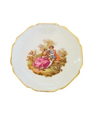 Vintage Limoges France porcelain Courting Couple by Fragonard mini plate trinket - Image 1 of 4