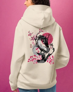 Japanese Dragon Oversized Hoodie Streetwear Cherry Blossom Graphic Sweatshirt - Picture 1 of 16