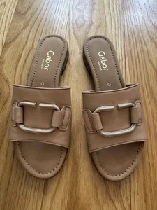 Gabor Caramel Leather Open-Toe Slip-On Sandals Comfort EU38/UK5 - Picture 1 of 6