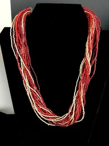 Coldwater Creek Collar Distintivo Oro Rojo Multi Hilo Vidrio Semilla Cuentas Torcido - Imagen 1 de 6