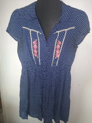 Vintage  Y2K  XXI Blue Polka Dot Dress Medium America  - Image 1 of 4