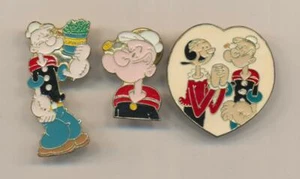1987 Popeye & Olive Oil ~ Set of 3 Pins ~ King Features Syndicate - Bild 1 von 2