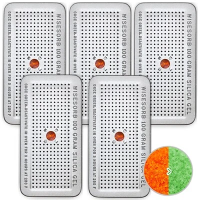 100 Gram 5 Pack Indicating Silica Gel Canister, Reusable Desiccant Dehumidifier - Image 1 of 4