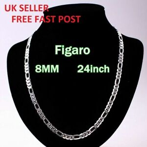 Mens Curb Chain 925 Sterling Silver Filled Plated Necklace 24" 8mm+FREE GIFT BAG