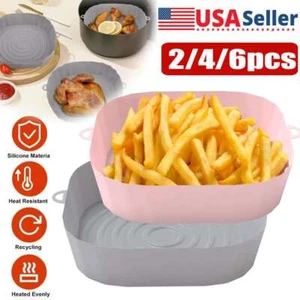Silicone Air Fryer Basket Liners Square Reusable Oven Baking Pots Tray Mats NEW - Picture 1 of 14