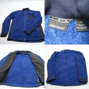 Marmot Fleece Mens Medium Blue Hiking Fuzzy Sherpa Full Zip Jacket Polartec - Picture 1 of 18