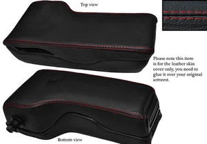 CUBIERTA DE PIEL REPOSABRAZOS DE CUERO CON COSTURAS ROJAS PARA AUDI A6 1995-1998 PERSONALIZADA NUEVA - Imagen 1 de 2