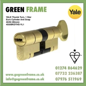YALE Thumb Turn, 1 Star Euro Cylinder Anti Snap 45/50 (95mm) 4550BKDTHS-YL1 - Picture 1 of 11