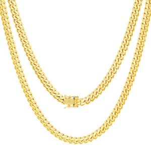 18K Yellow Gold Solid 5mm Mens Miami Cuban Link Chain Necklace Box Clasp 20" - Picture 1 of 11