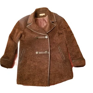 Katherine Kelly fuzzy Wool alpaca Blend coat leather trim  size 8  - Picture 1 of 11