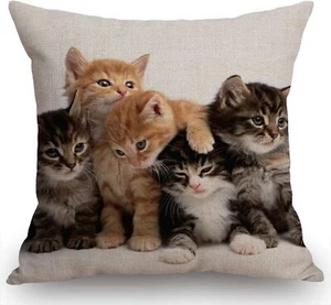 Cute Cats Decorative Throw Pillow Cover Case, Kittens Family Cats Cotton Line... - Picture 1 of 2
