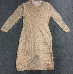 Vtg 90s Nite Line Pink Bead Embellished Short Cocktail Party Dress Zip Back Sz 8 - Picture 1 of 9