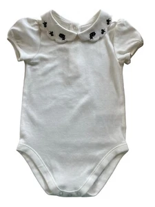 Janie And Jack Shirt Baby Girls Size 6-12 Months White Blue Floral Embroidered - Picture 1 of 6