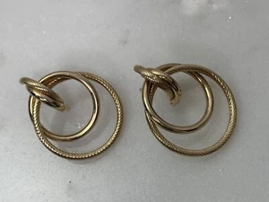 9ct Yellow Gold Hoop Earrings, Vintage Textured, Butterly Backs, 1990’s Boxed - Picture 1 of 13