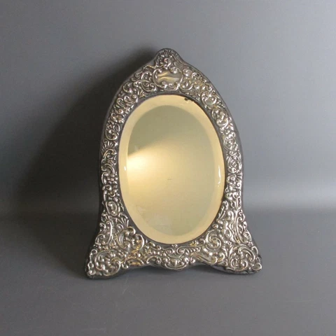 Antique Sterling Silver Oval Dressing Table Mirror 1900s MADE IN UK Cover