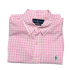 Ralph Lauren Shirt Mens Medium Pink Gingham Short Sleeve Collared Pony Vintage