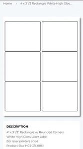 Label Paper Sheet 4 X 3 1/3 Blank High Gloss Product Labels - Picture 1 of 1