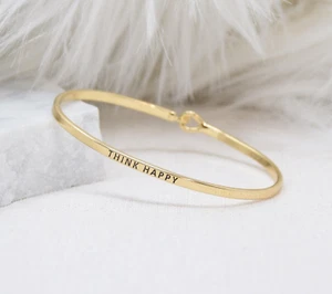 THINK HAPPY | Inspirierte Botschaft Gravur Einfacher Armreif | GOLD - Bild 1 von 9