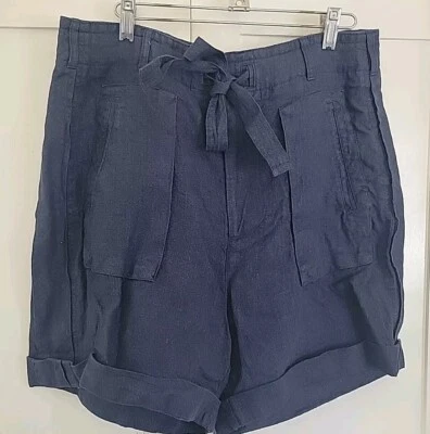 Pantalones Cortos Ralph Lauren "NUEVO CON ETIQUETAS" para Mujer con Cinturón 100% Lino Azul Marino Talla 4 $168 Foto 1 de 4