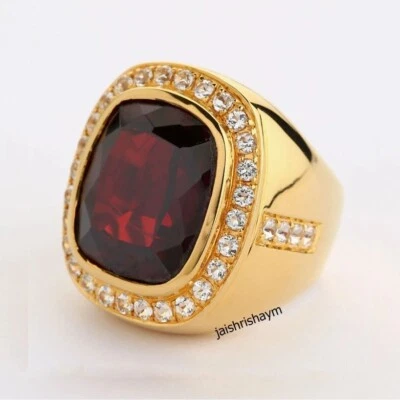 Anillo granate rojo anillo de piedras preciosas anillo de plata esterlina para hombre regalo anillo de padre Foto 1 de 4