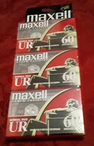 Maxell Audio Cassette Tapes 3 Pack UR, 60 Minutes Normal Bias New Sealed - Picture 1 of 2